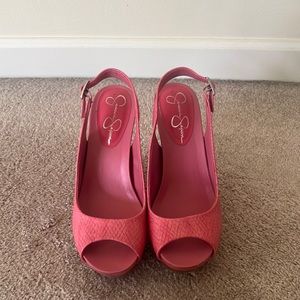 Jessica Simpson - hot pink animal print leather wedges size 7